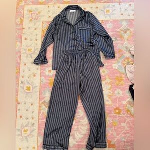 Alexander de Rossa Blue and Black stripped silk pajamas